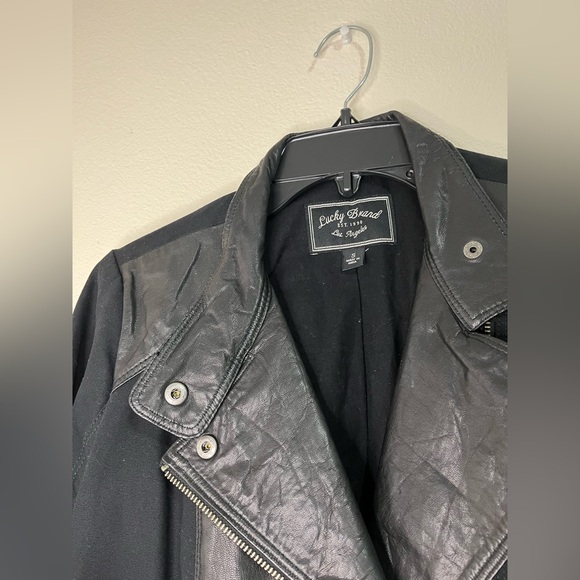 Lucky Brand Leather Canvas Black Full Zip Moto Jacket Size S - Picture 3 of 6